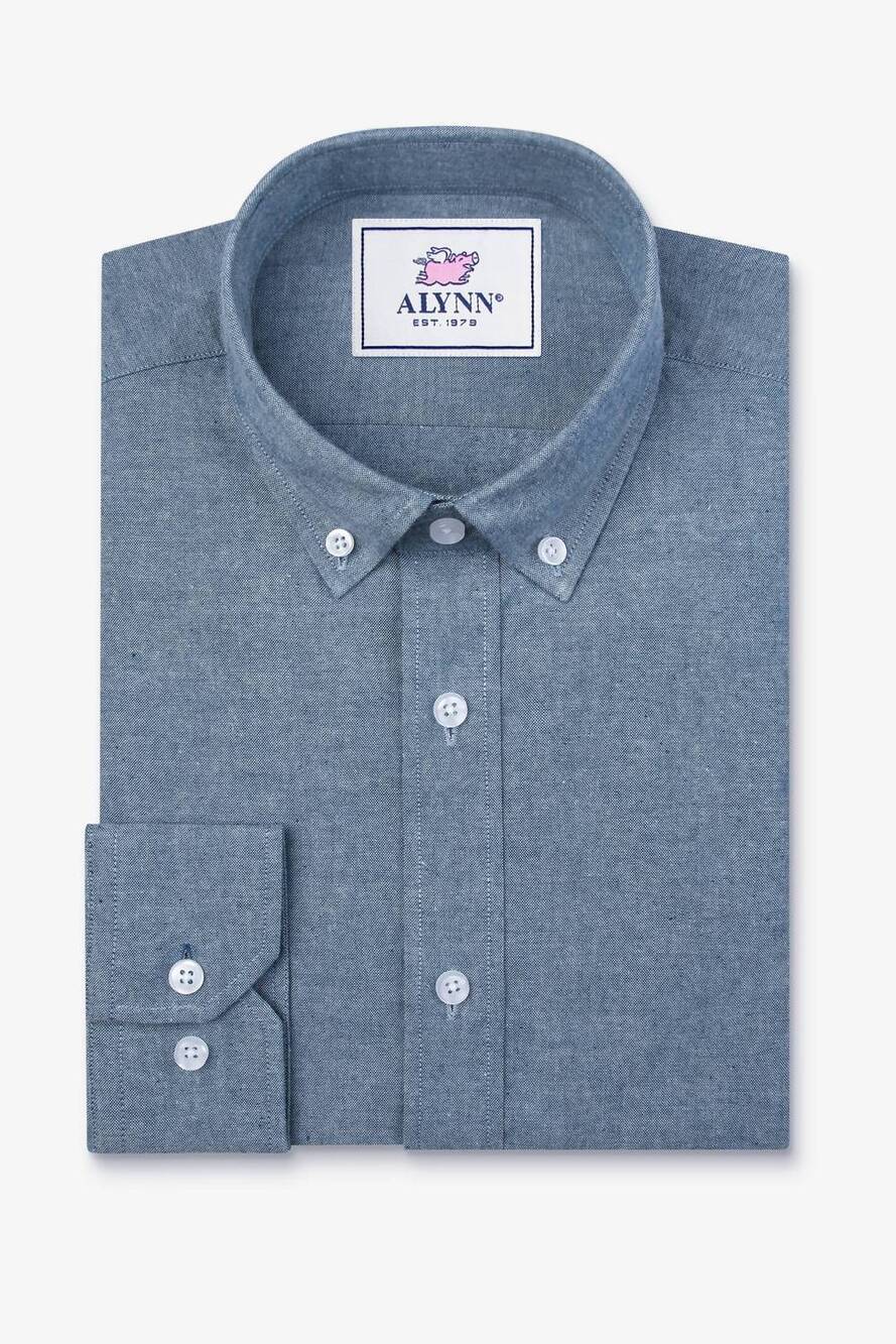 NEW ALYNN men's lucas untuckable slim fit dress shirt in blue
